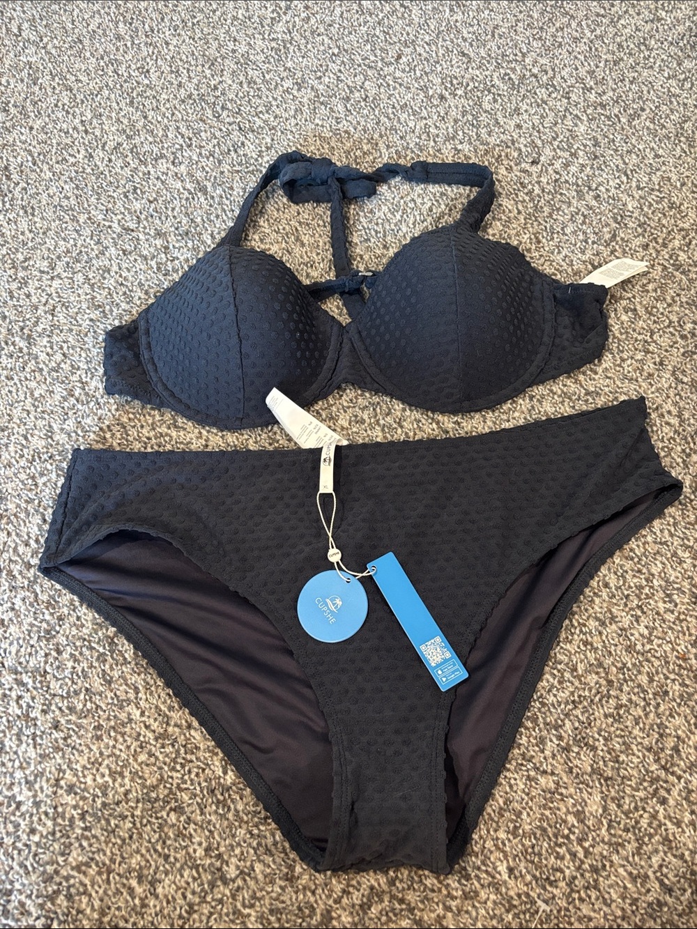 Classic dark blue Textured Push-Up Bikini Set - Women's Swim XL NWT
